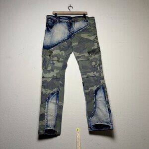Sosoo Designer Camo Patched Streetwear Denim Jeans Pants Men 38 Patched Slim Fit